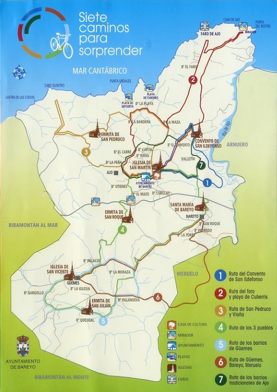 Mapa con las siete rutas en Ajo